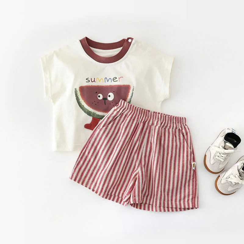 Pantalones cortos de bebé a rayas rojo y blanco, verano transpirable - imagen 4