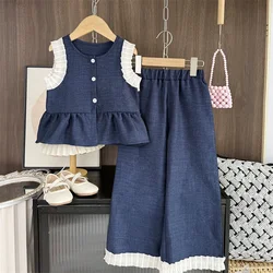 Conjunto niña verano holgado: top sin mangas y pantalón