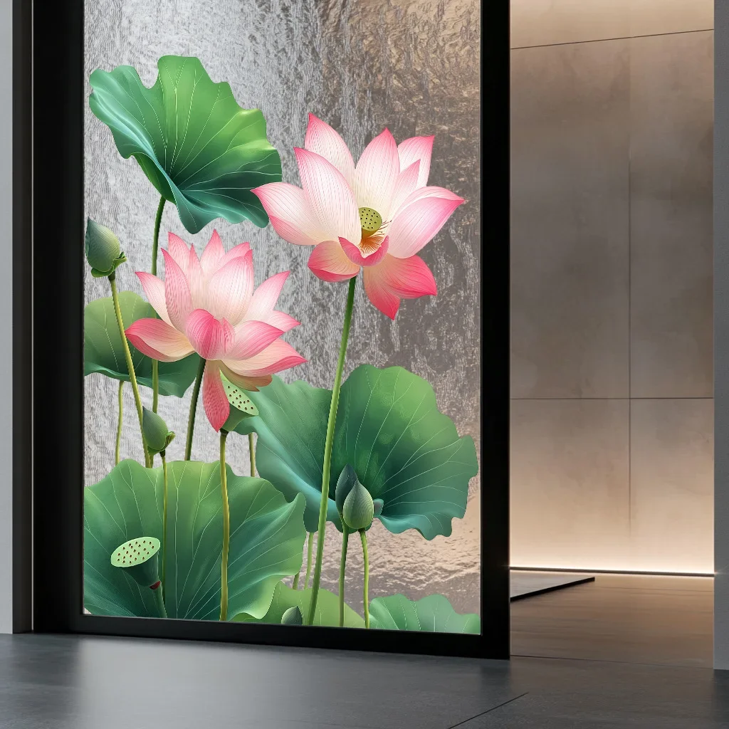Pegatinas para ventana removibles de loto y planta verde - imagen 2