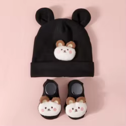 Gorro de peluche y calcetines de algodón para bebé recién nacido