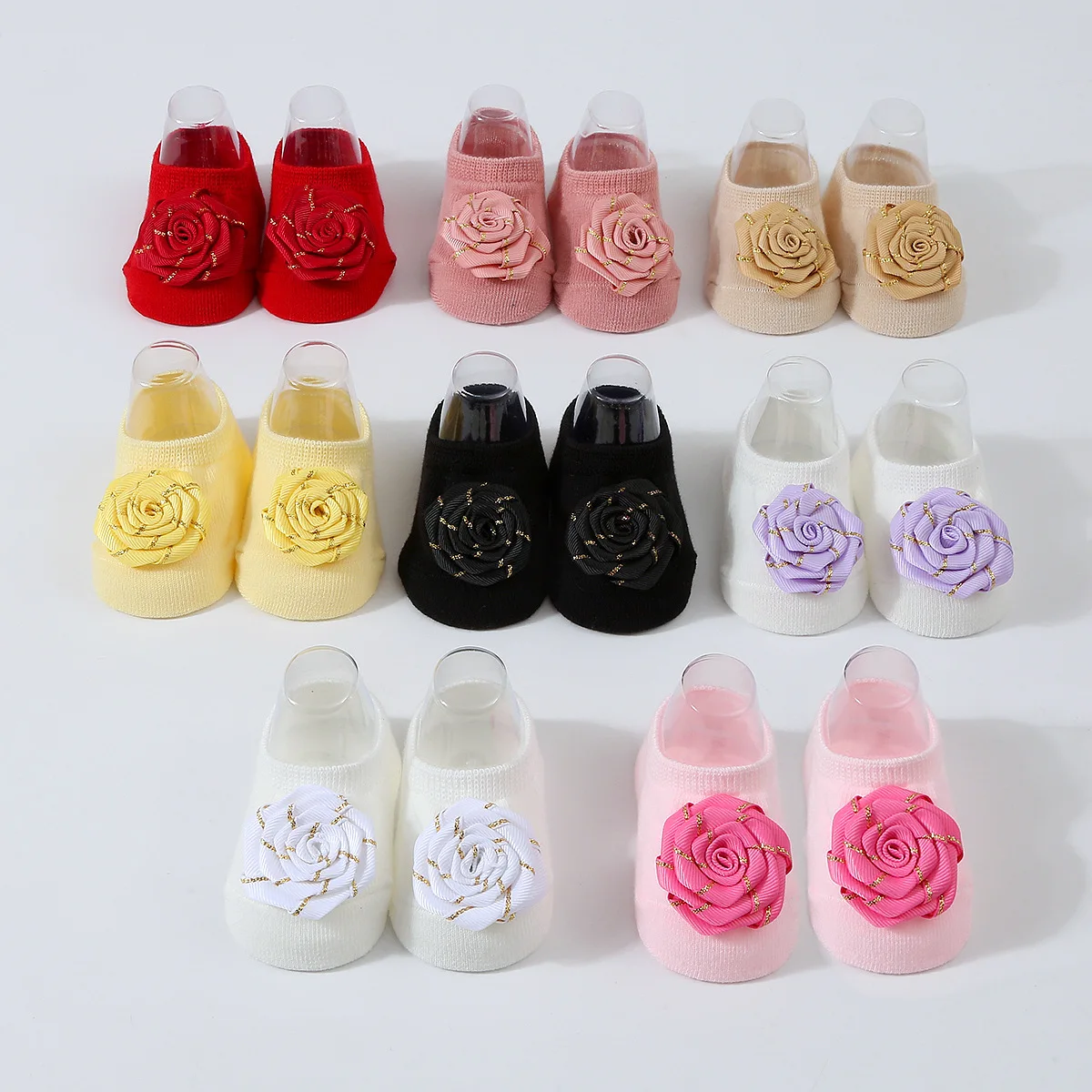 Calcetines antideslizantes para bebé – Algodón suave con flores acanaladas - imagen 5