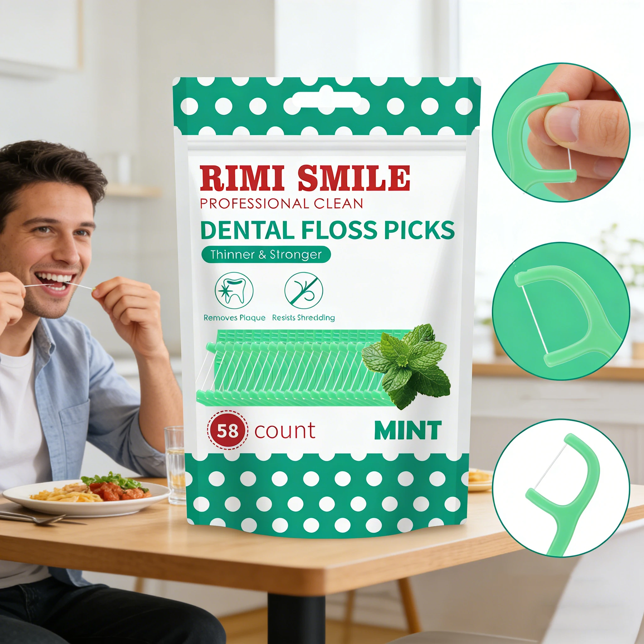 Hilo dental desechable con palillo para viaje, aliento fresco - imagen 3