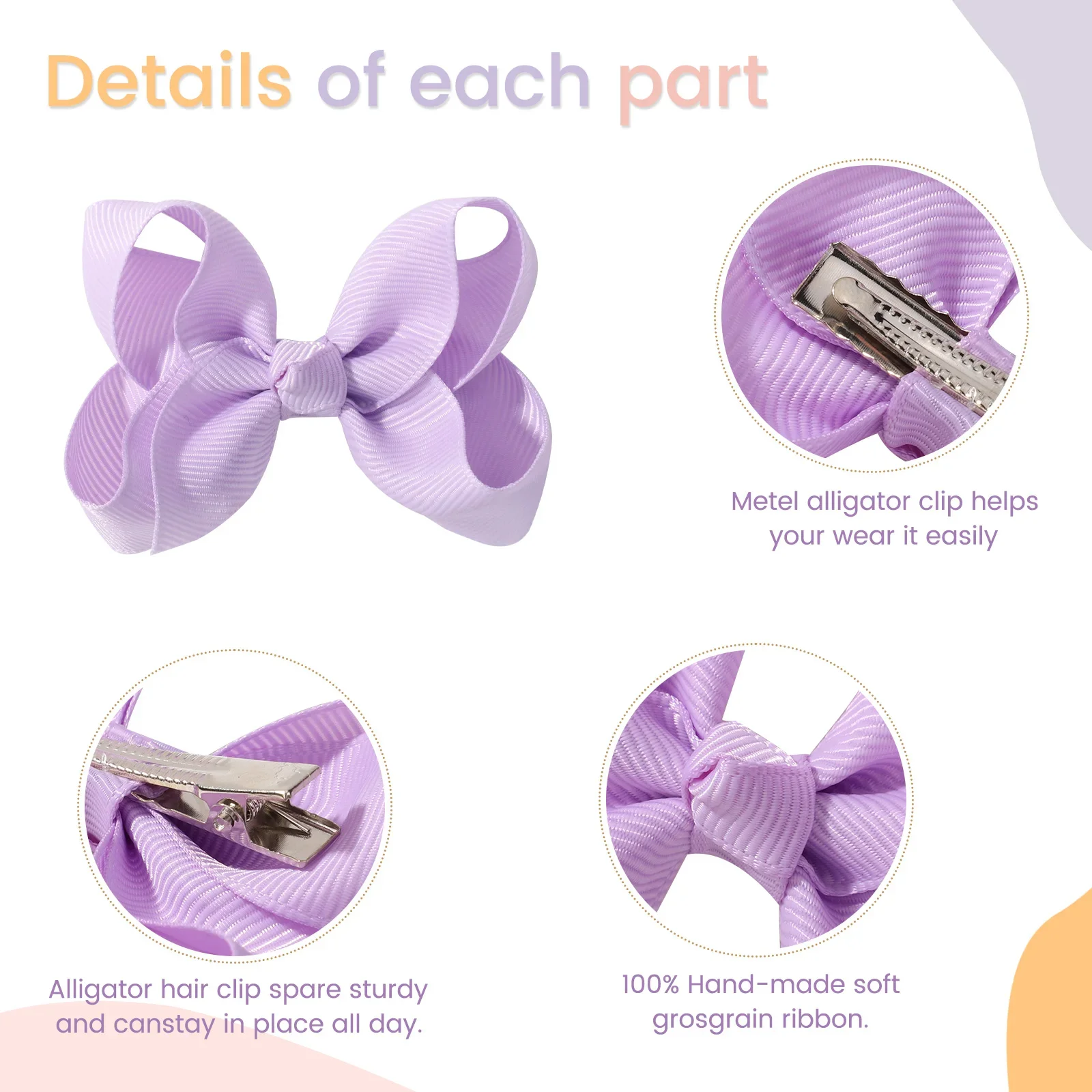 Lazos para el pelo de grogrén a mano con pinza para niñas - imagen 2