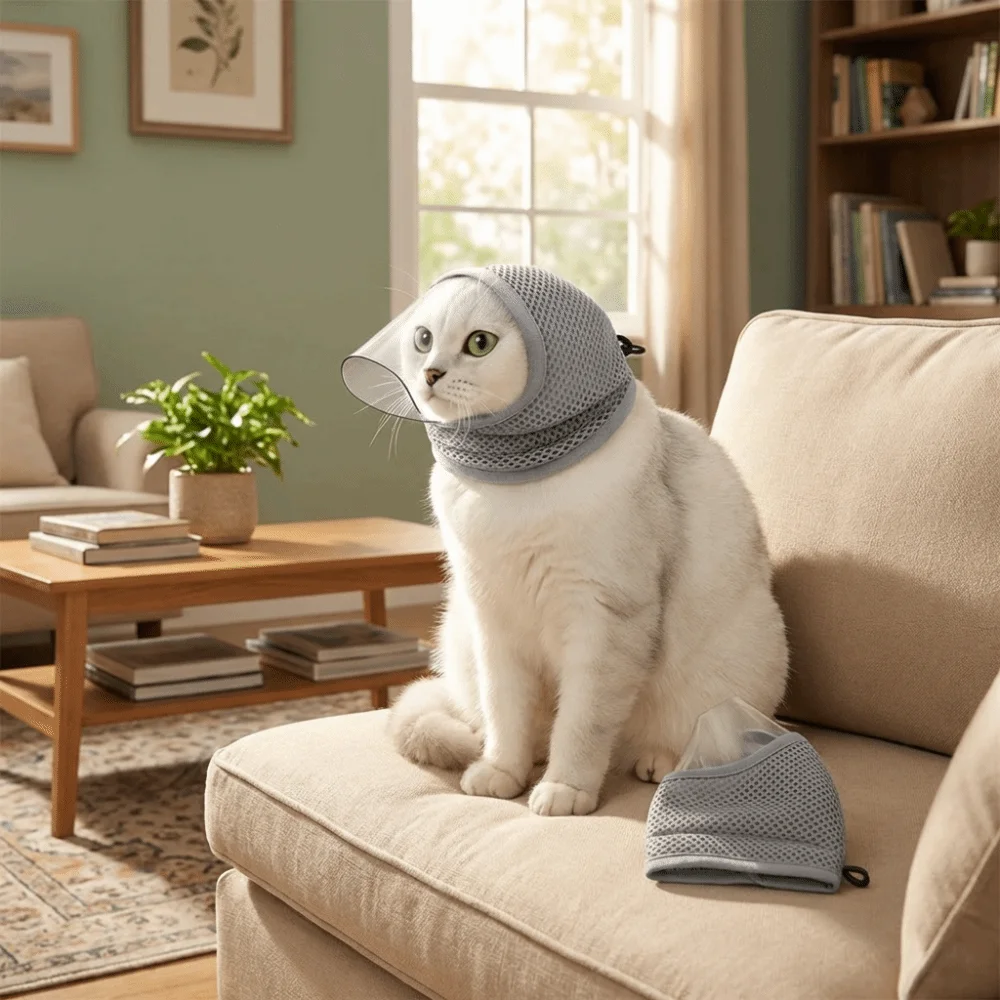 Bozal transparente para gatos con cordón ajustable, mordeduras - imagen 3