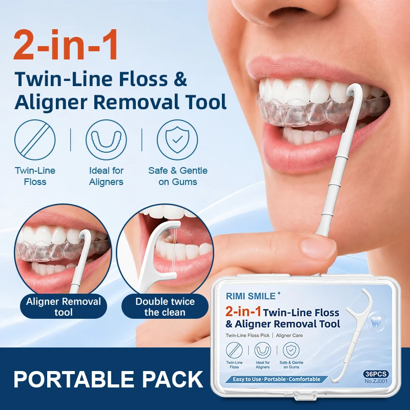 Herramienta 2 en 1 para hilo dental y alineadores