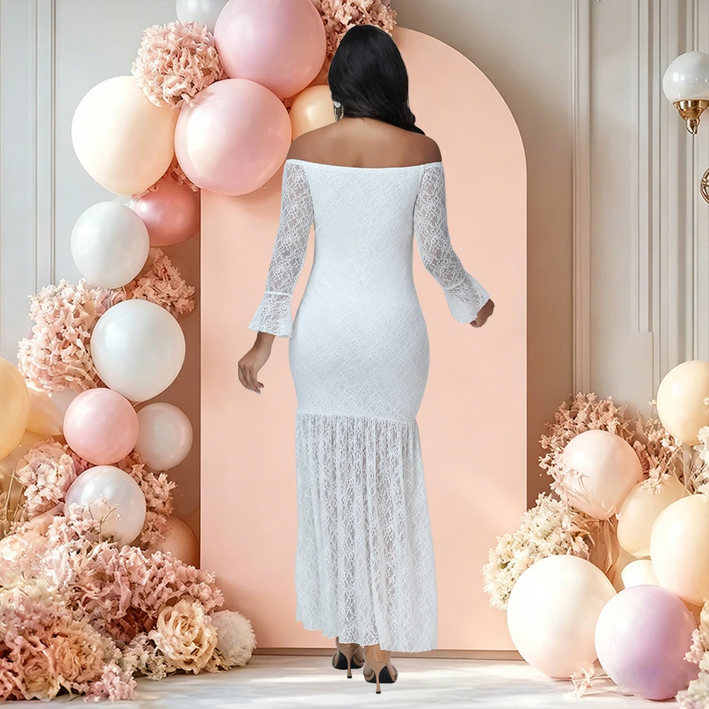 Vestido de maternidad elegante con hombros descubiertos y volantes - imagen 4