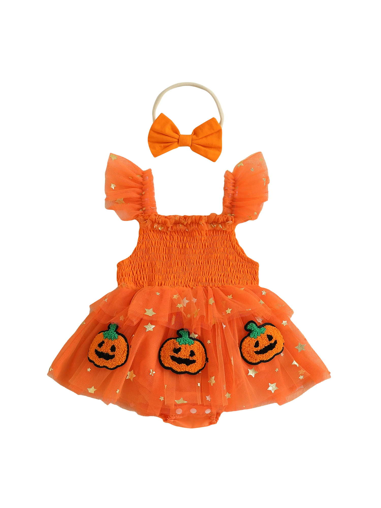 Pelele de tul con estampado de calabaza y diadema