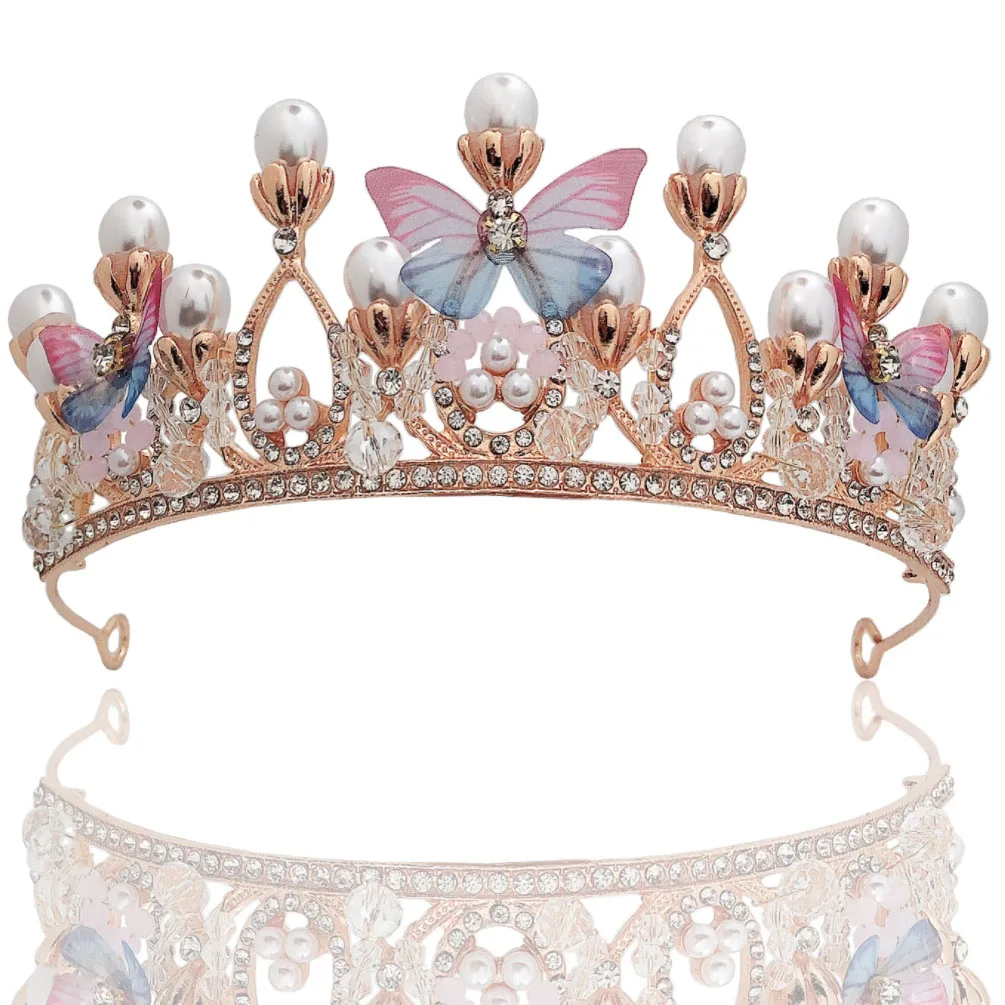 Corona de princesa artesanal con perlas y mariposa - Tiaras para niñas - imagen 2