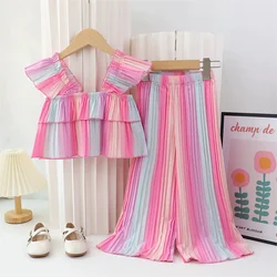 Conjunto verano para niña arcoíris con top de tirantes y pantalón