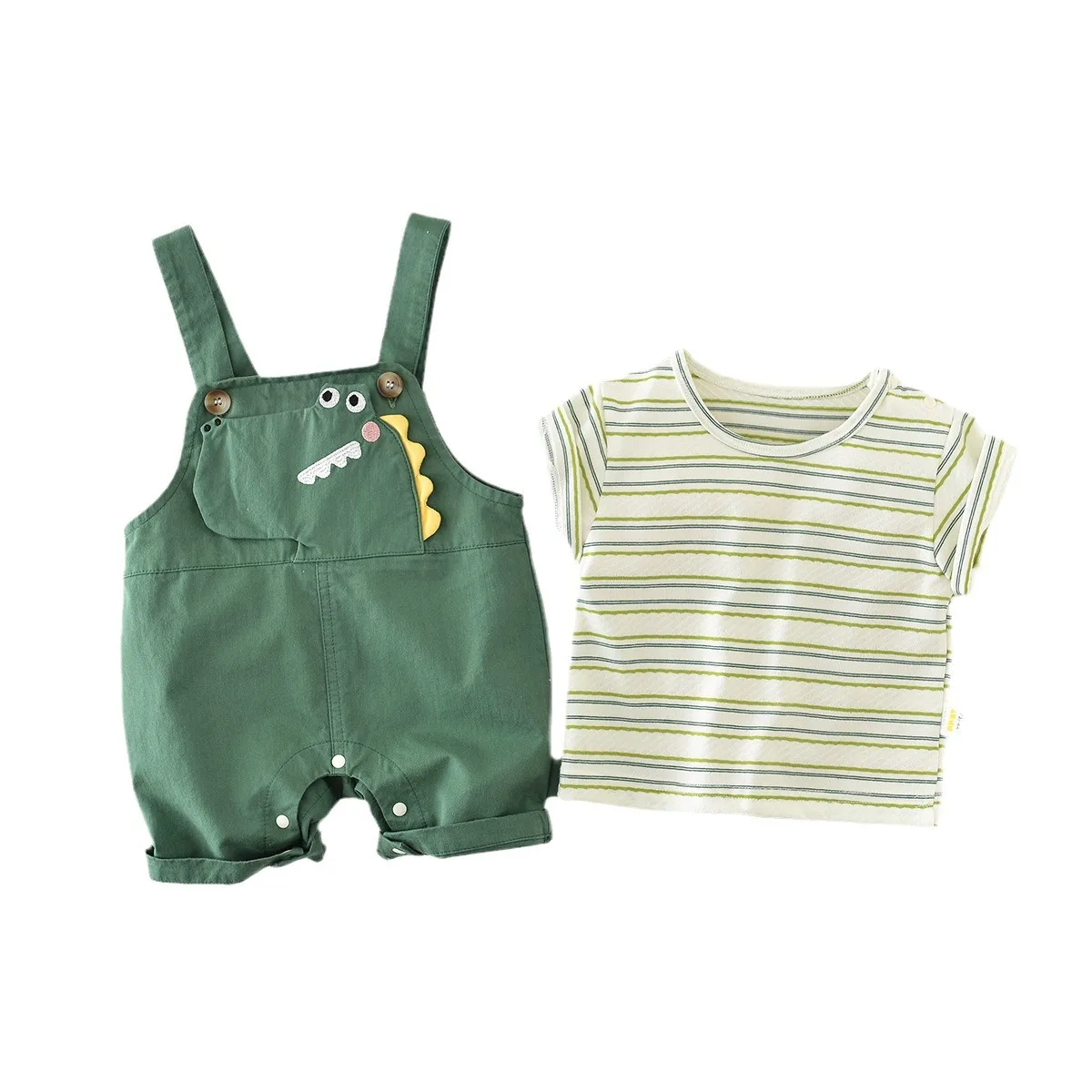 MILANCEL Conjunto para bebé con camiseta a rayas y dinosaurio - imagen 2