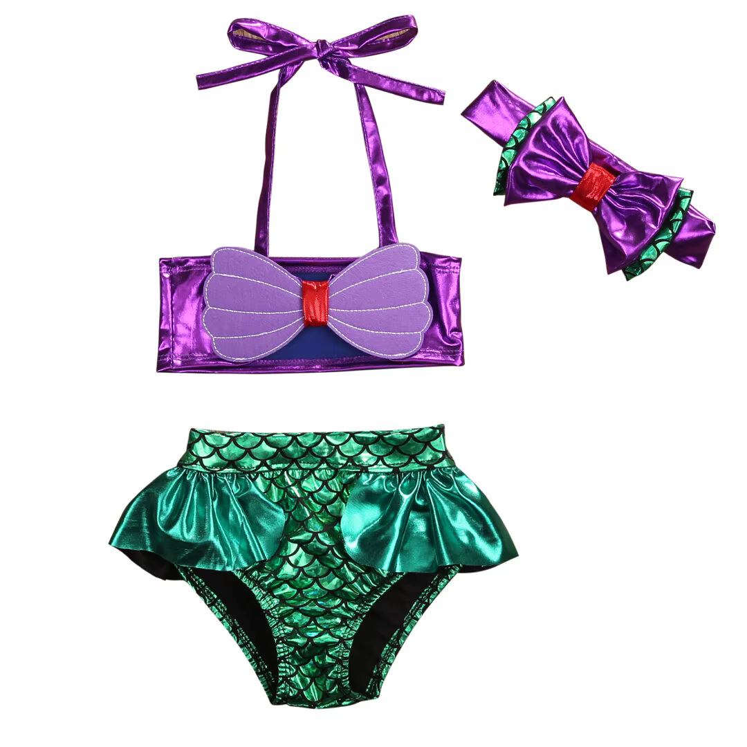 Bikini sirena para niña con diadema lazo 3D de verano - imagen 4