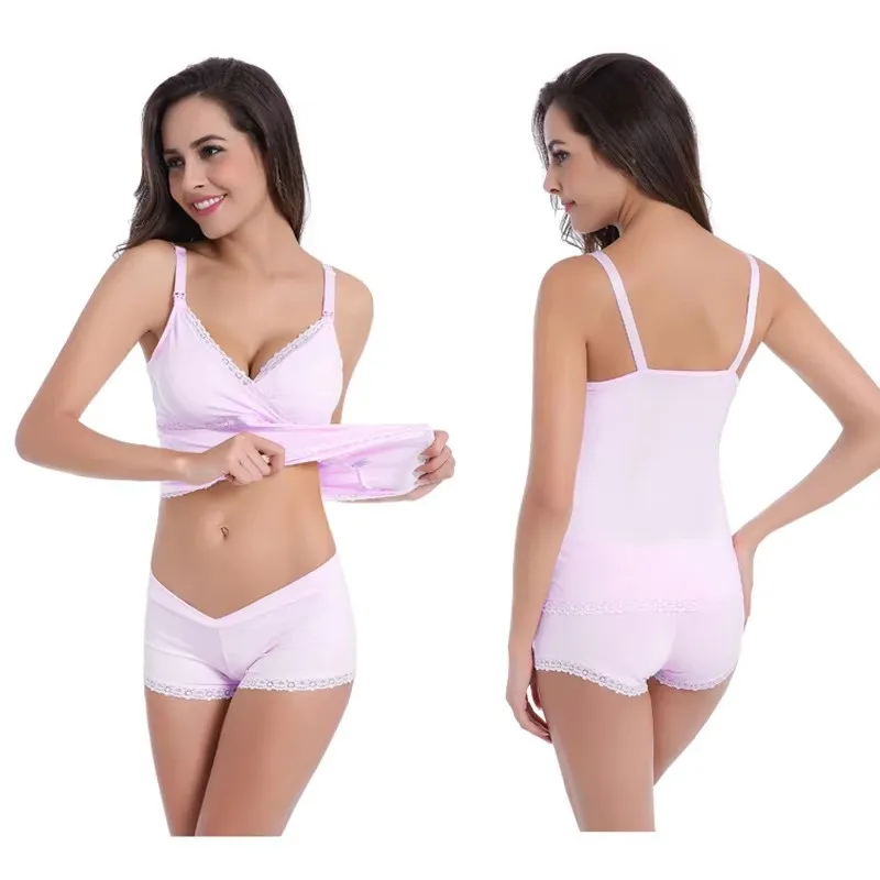 Conjunto posparto: sujetador de lactancia para dormir y shorts