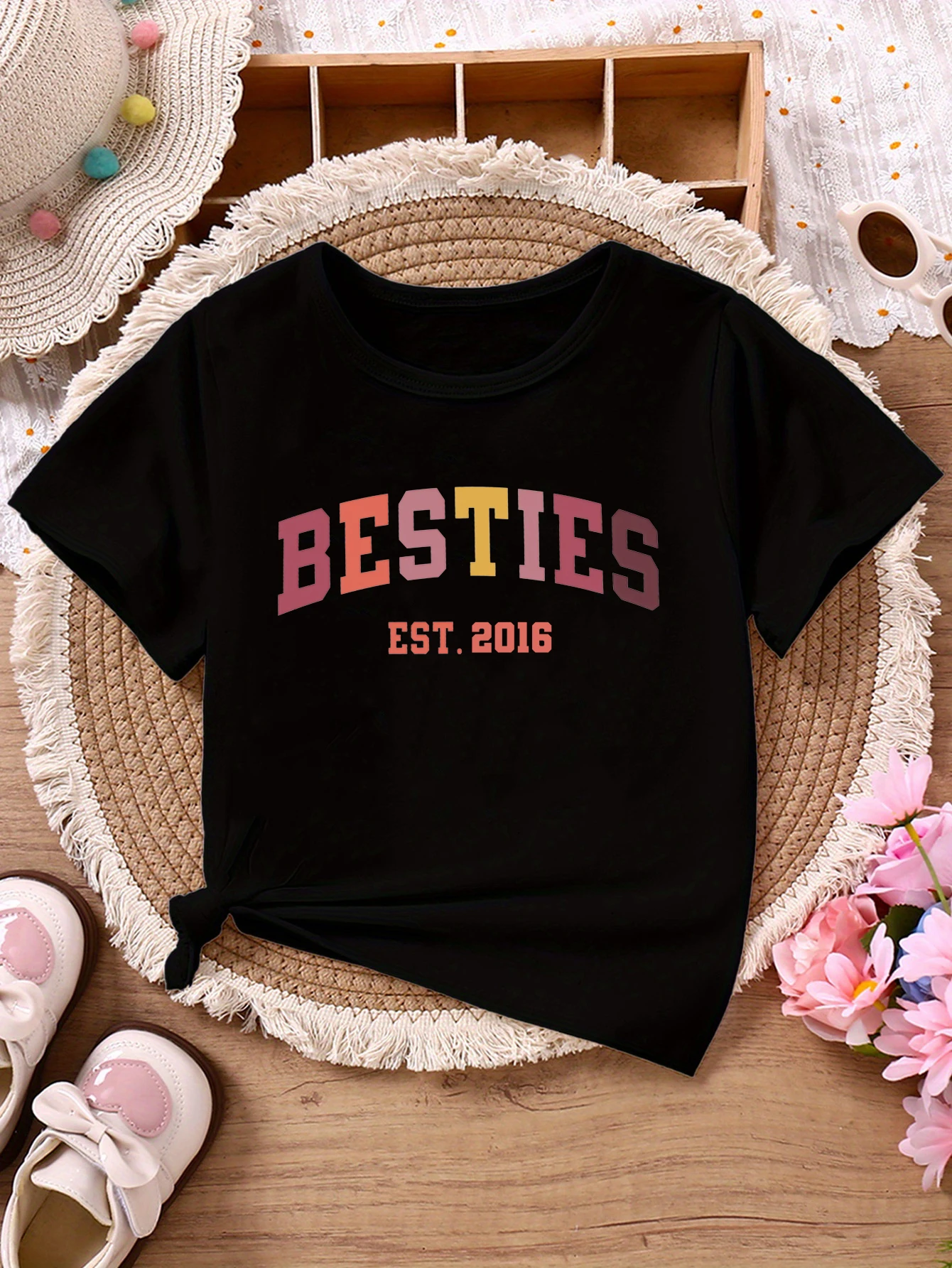 Camiseta Besties de letras para niñas de manga corta verano - imagen 2