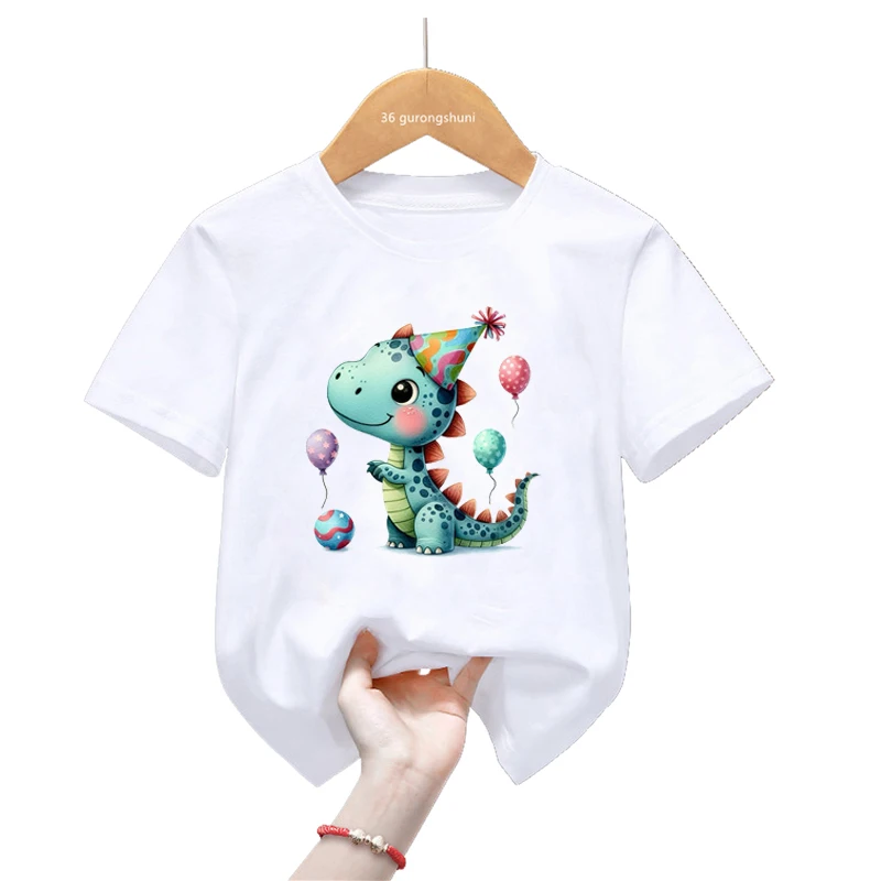 Camiseta dinosaurio infantil con globos - Regalo de cumpleaños