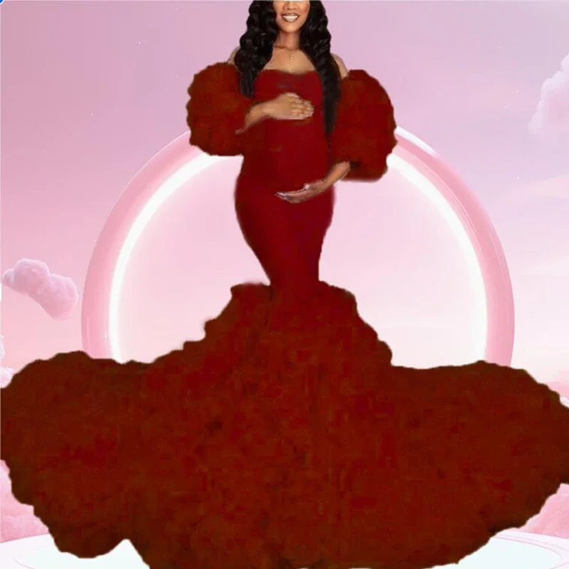 Vestido de maternidad tul largo con volantes para baby shower - imagen 3