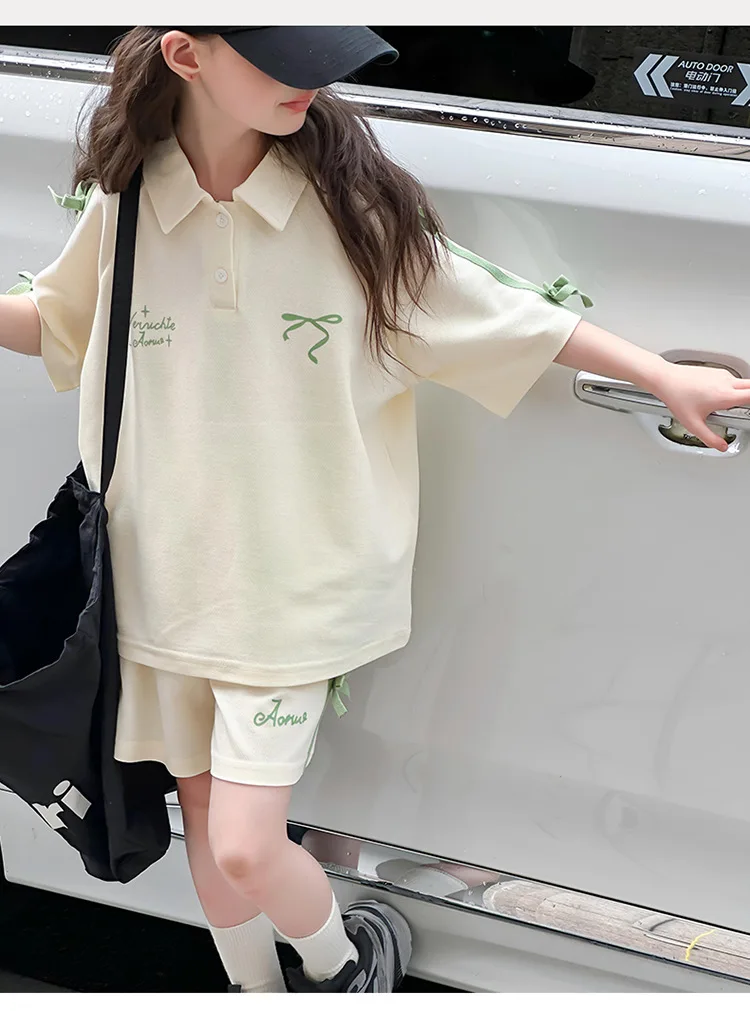 Conjunto deportivo verano niña: manga corta y pantalón corto coreano - imagen 2