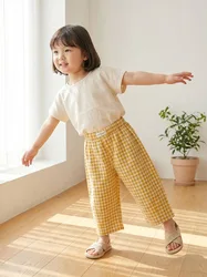 Milancel pantalones de verano holgados para niños con cuadrícula