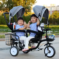 Bicicleta tándem infantil de tres ruedas con doble asiento