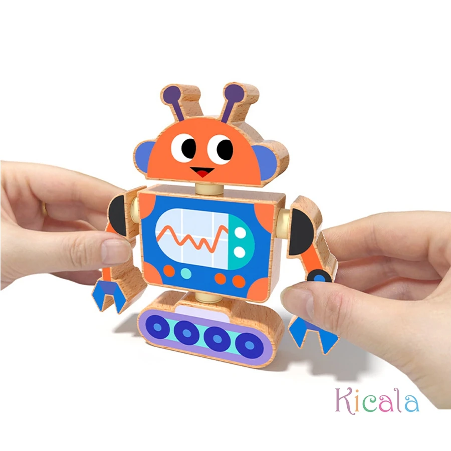 Juego de montaje STEM robot de madera desmontable infantil - imagen 3