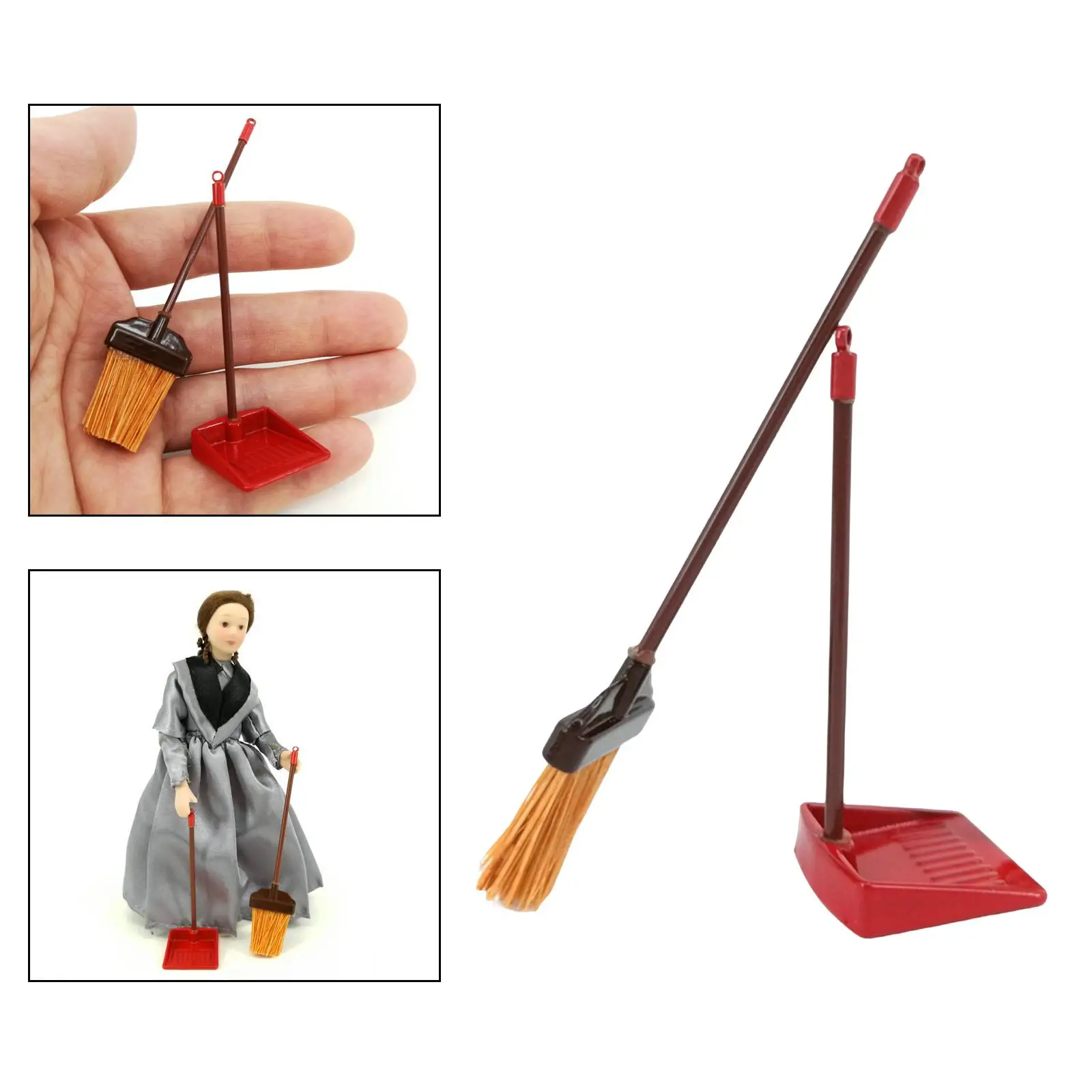 Escoba y recogedor de juguete en miniatura para casa de muñecas - imagen 5