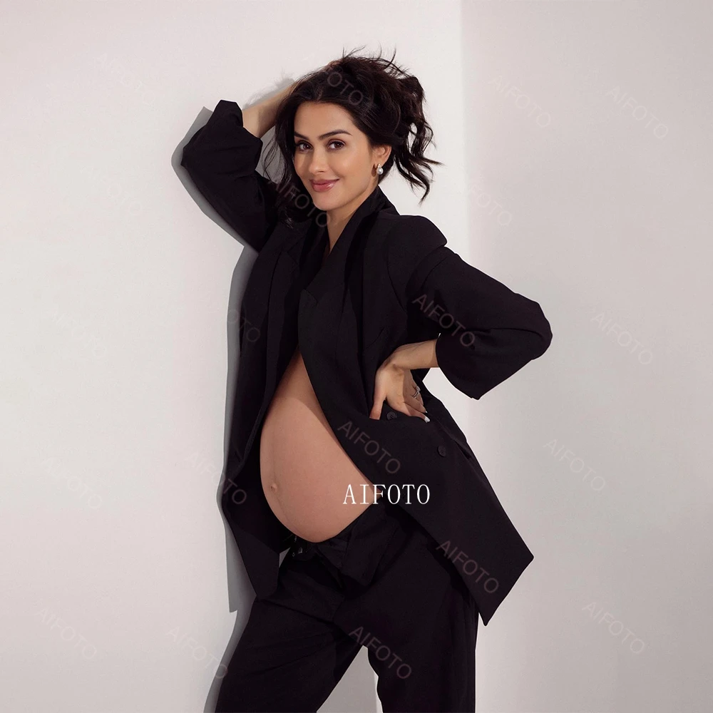 OL Traje de maternidad blanco con chaqueta de manga larga para fotos - imagen 3