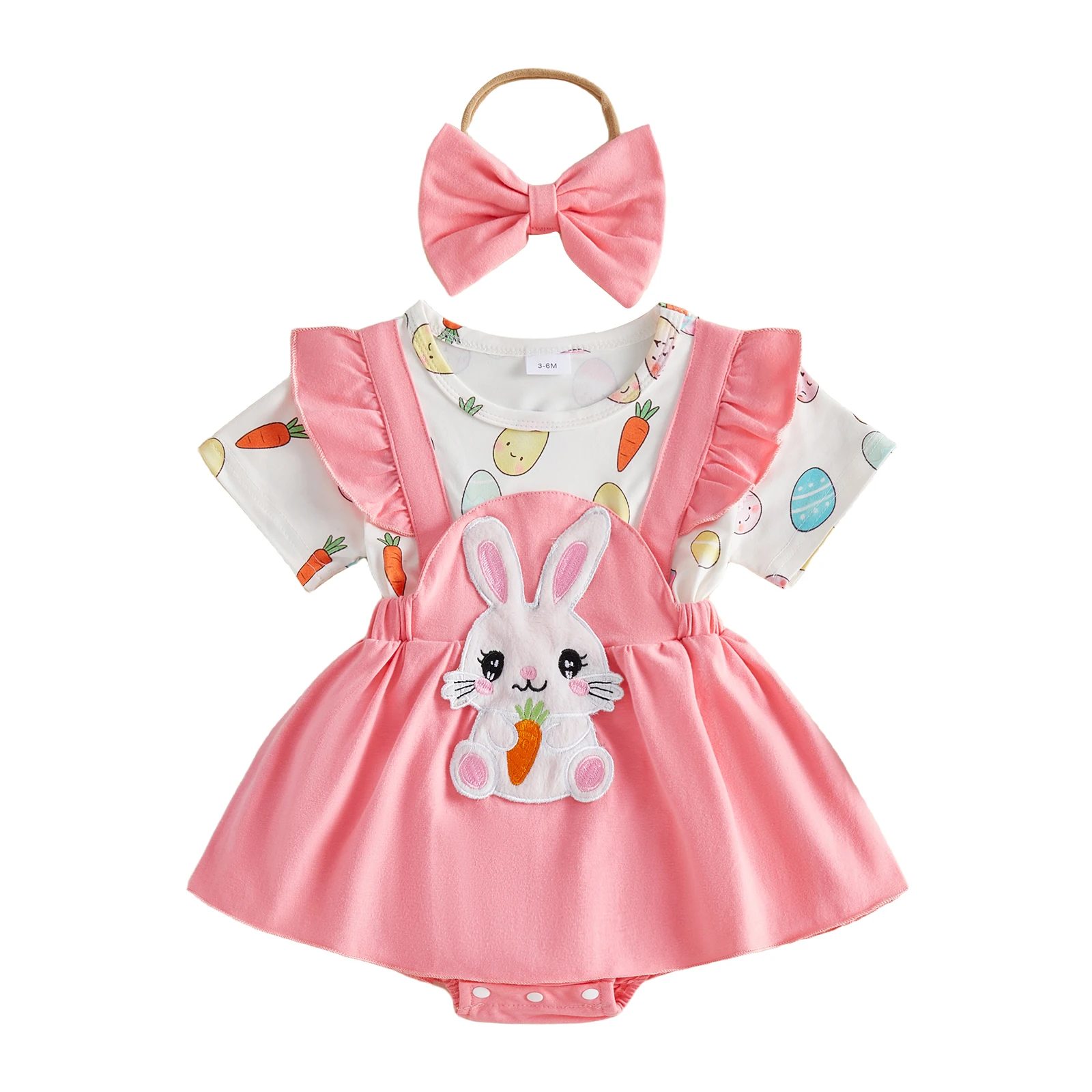 Conjunto de bebé niña vestido pelele con diadema lazo para Pascua