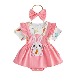 Conjunto de bebé niña vestido pelele con diadema lazo para Pascua