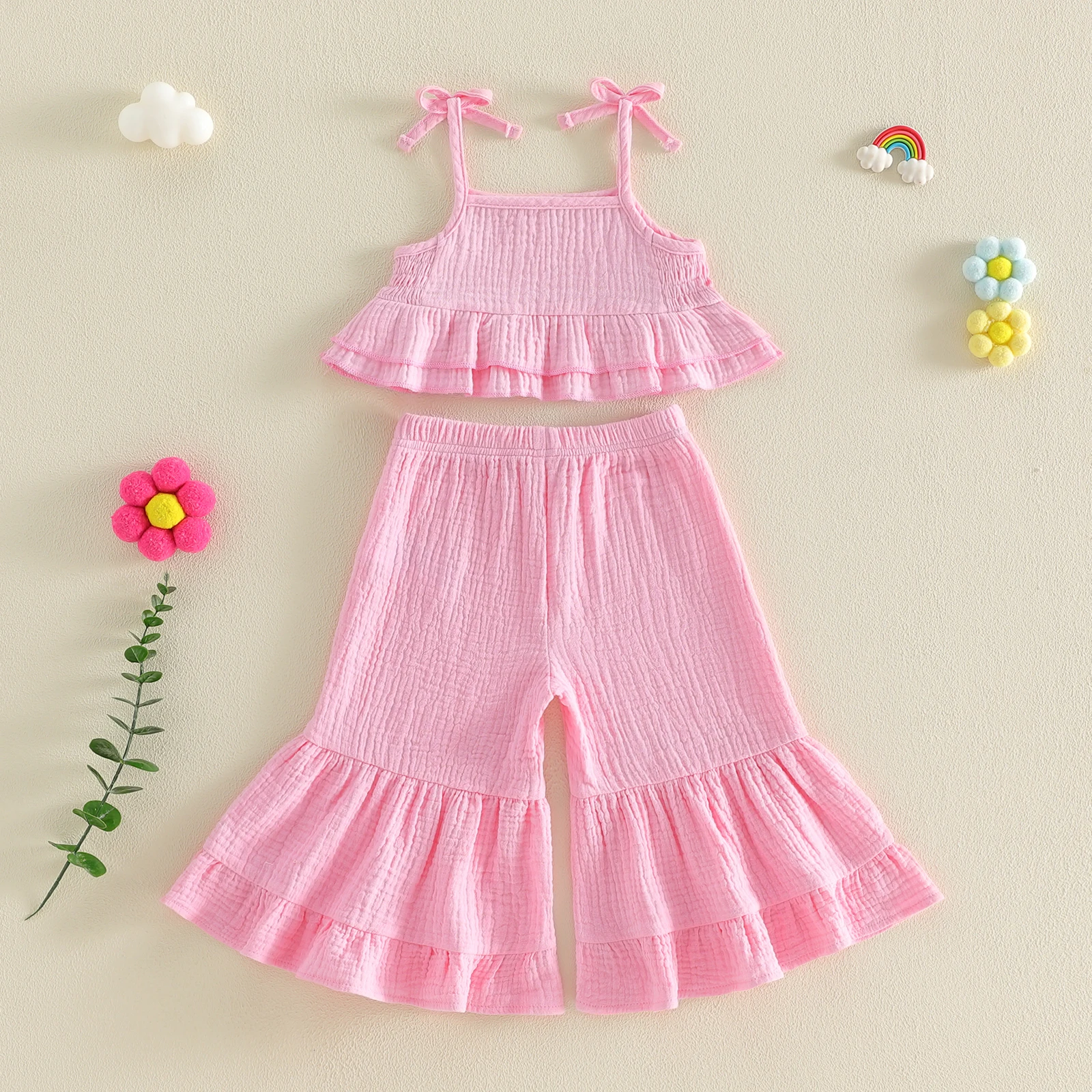 Conjunto de verano para niña en algodón con pantalón acampanado