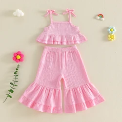 Conjunto de verano para niña en algodón con pantalón acampanado