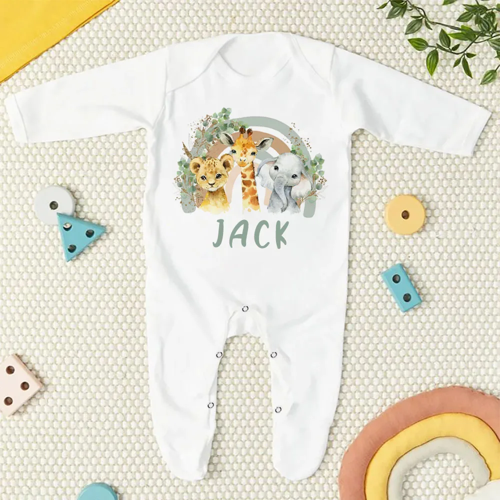 Pijama suave con nombre para bebé – Estampado animales del bosque - imagen 3