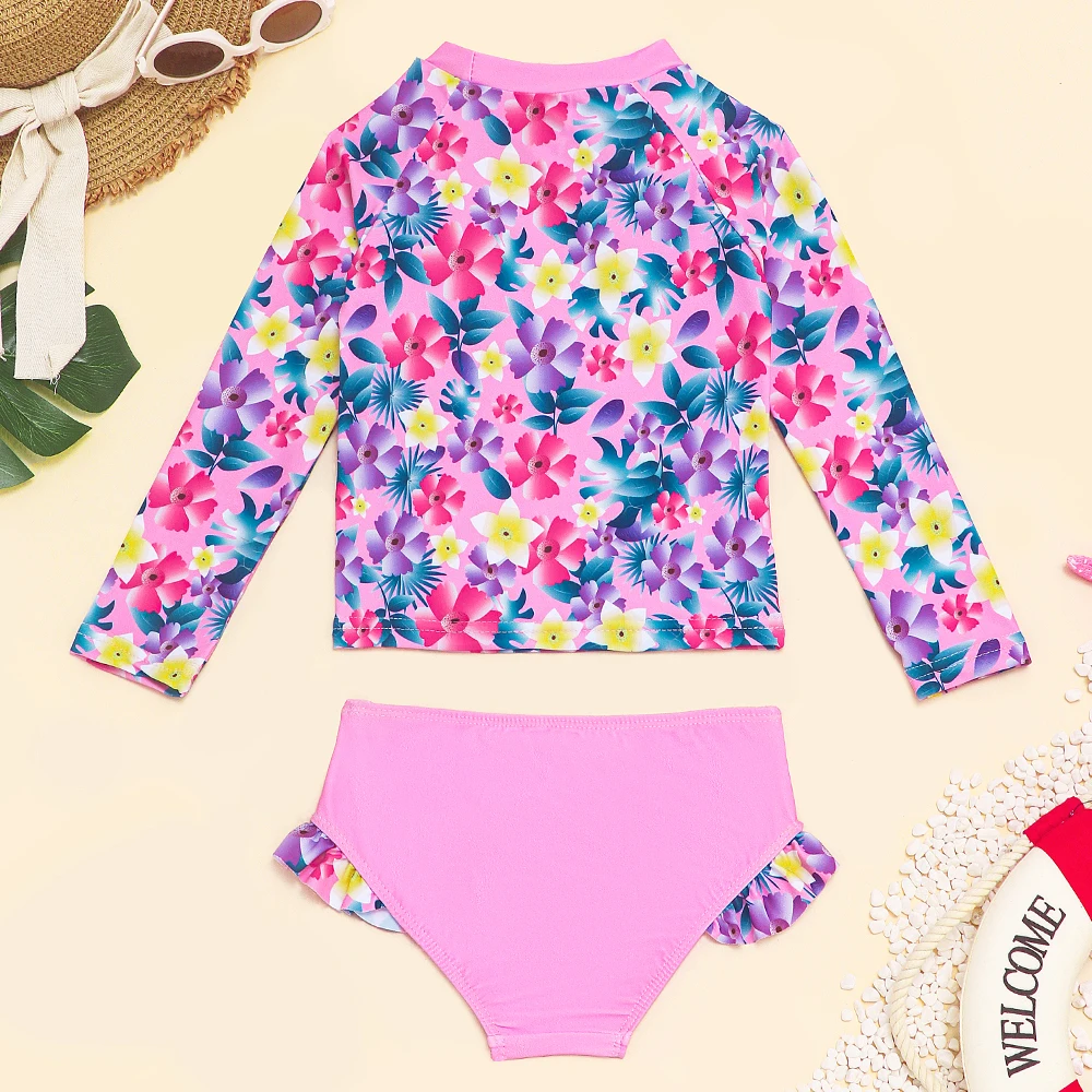 Traje de baño niña floral dos piezas volantes protección solar - imagen 5