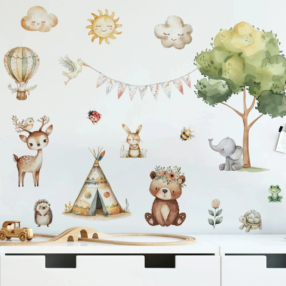Pegatina pared animales del bosque infantil – ciervo conejo oso - imagen 3