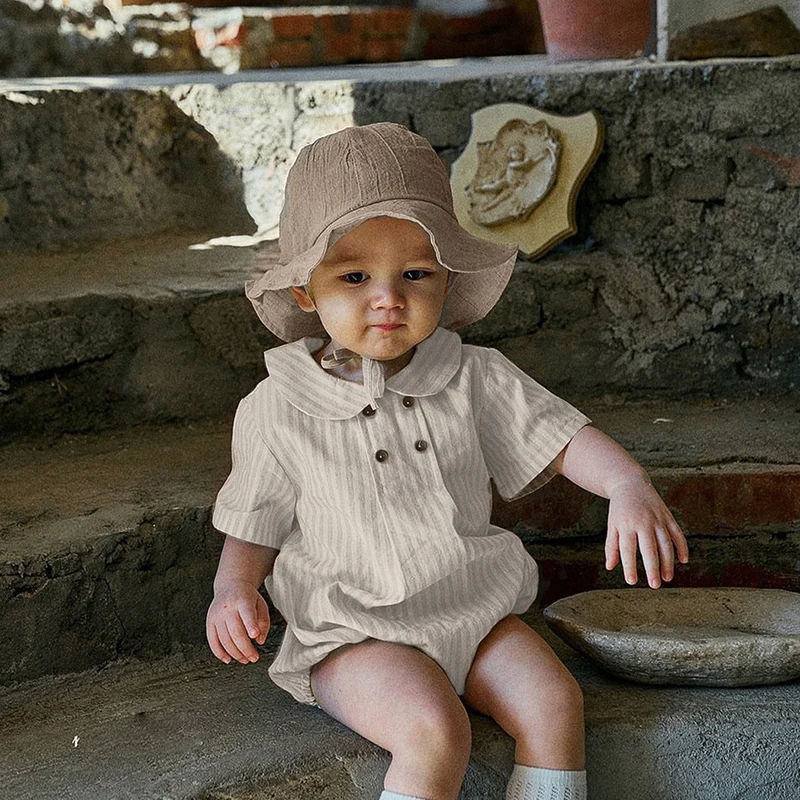 Body de lino para bebe con cuello tipo camisa - moda veraniega - imagen 2