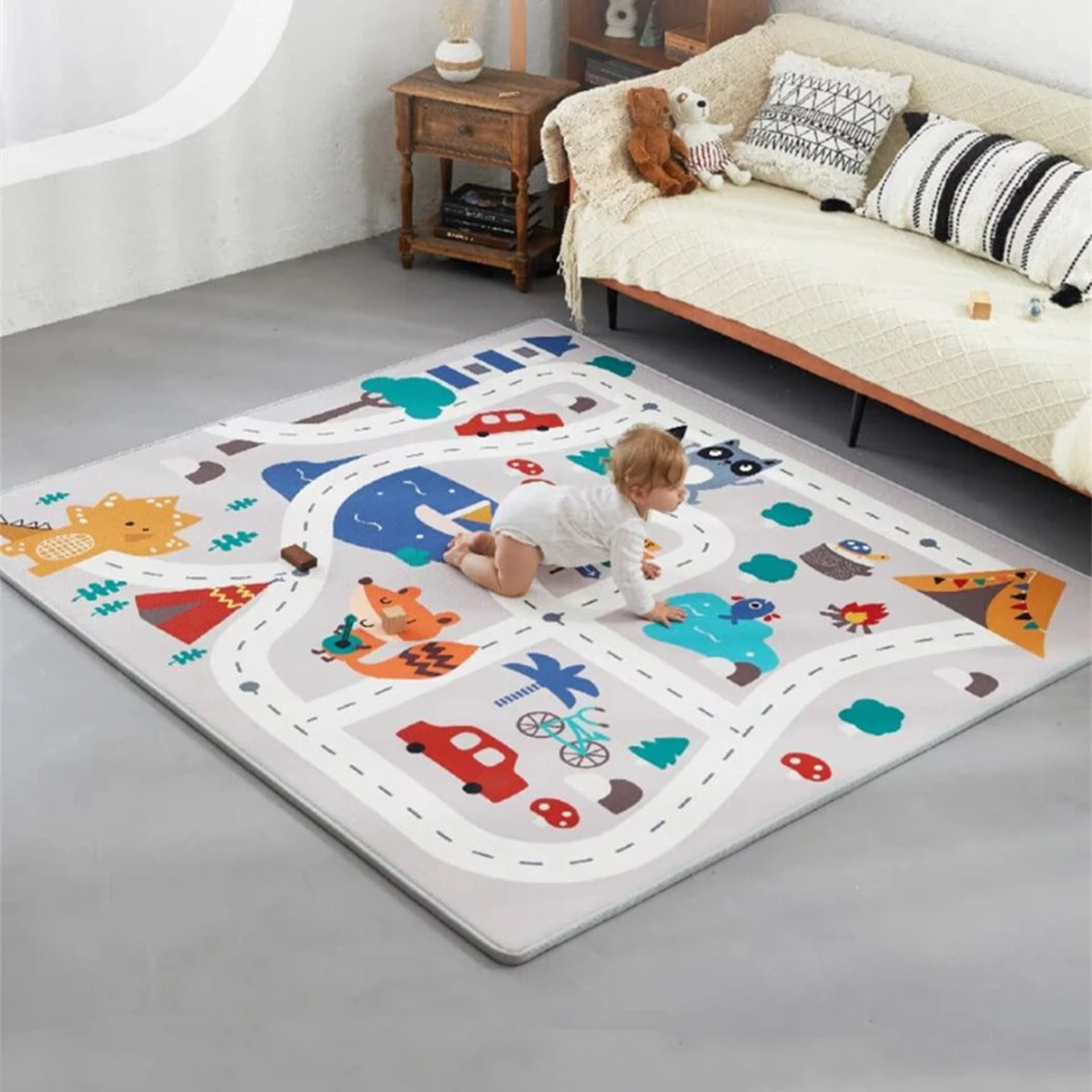Alfombra de juego suave para bebés con jirafa y león - imagen 4