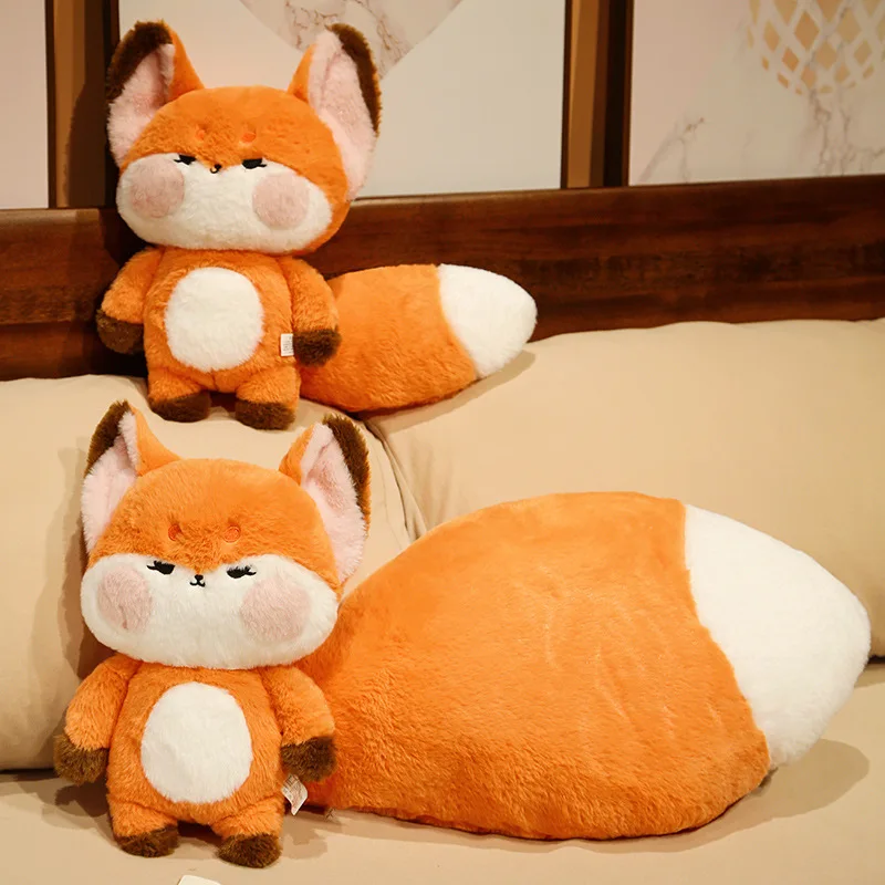 Peluche de zorro naranja y blanco con cola grande, suave - imagen 2