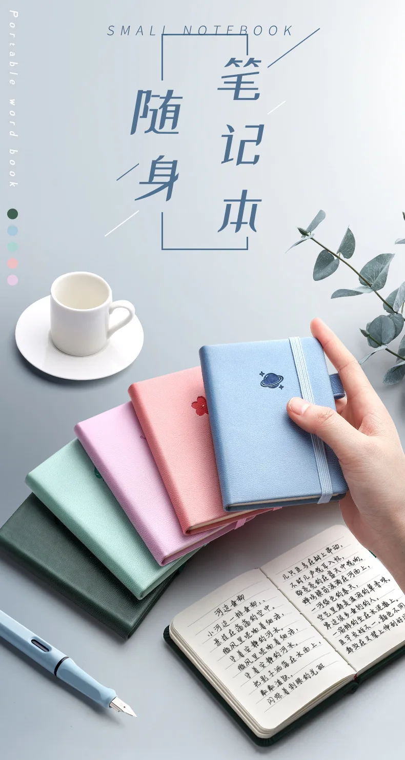Mini cuaderno A7 de cuero con diseño Kawaii