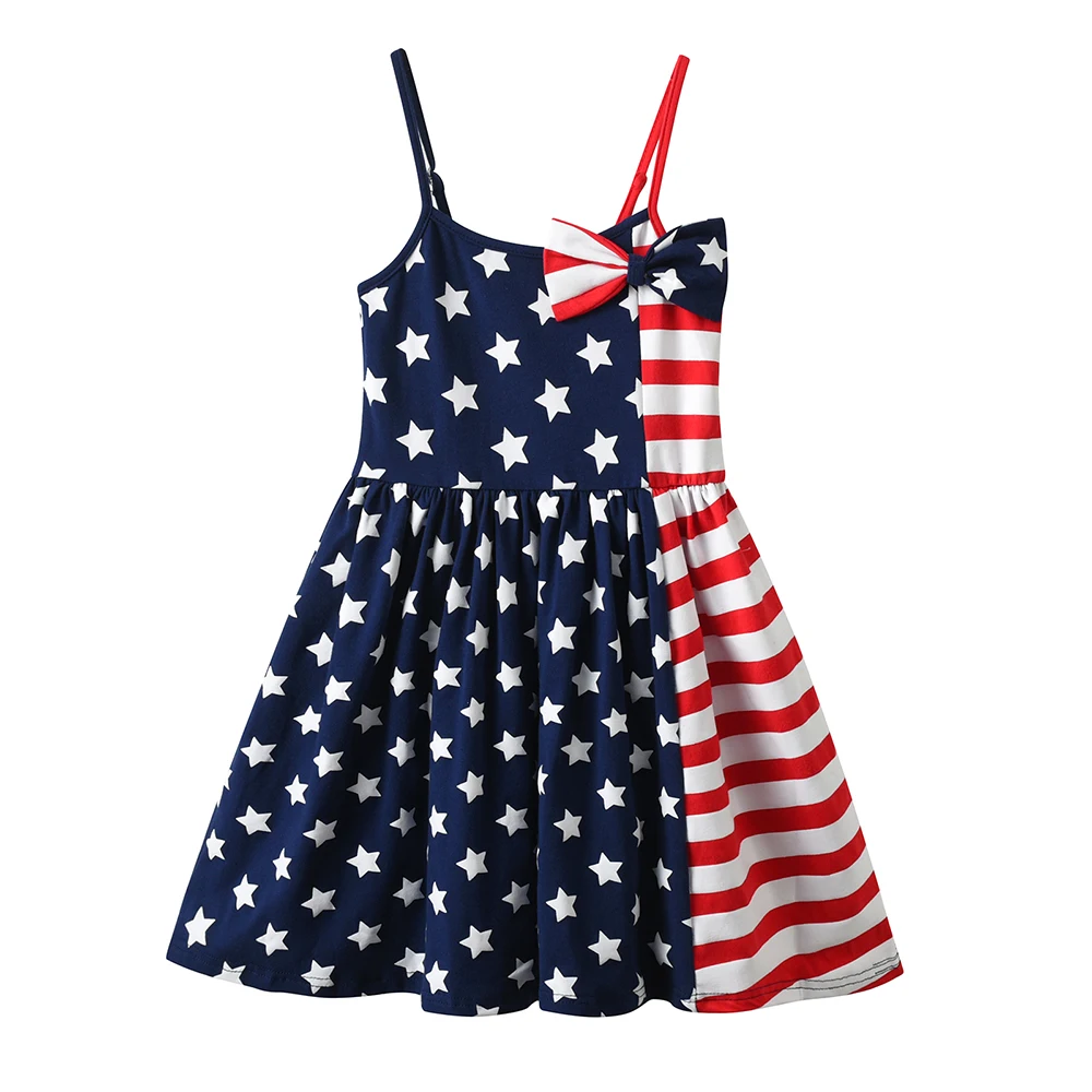 DXTON Vestido con tirantes ajustables – Patchwork y lazo estrella niños