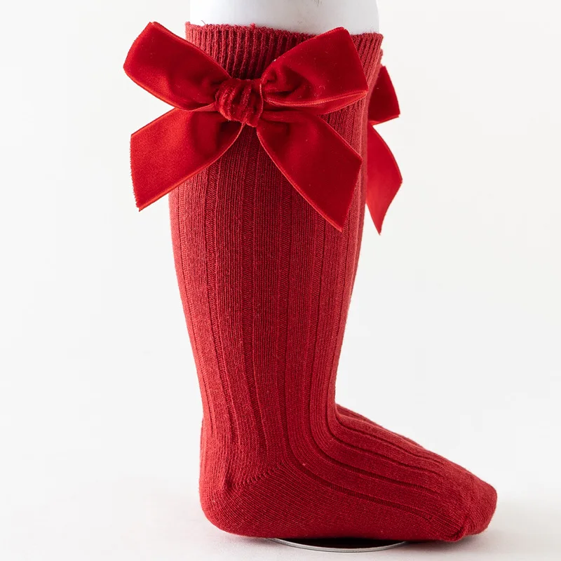 Calcetines navideños de algodón suave con lazo para niñas - imagen 4