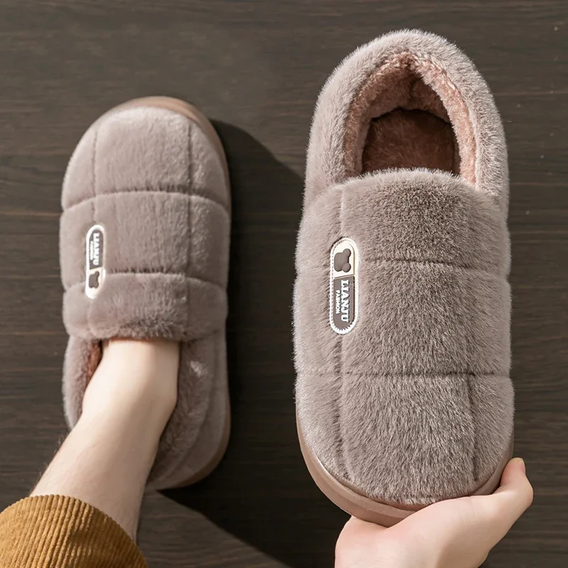 Zapatillas de invierno antideslizantes de felpa para hombre, cálidas
