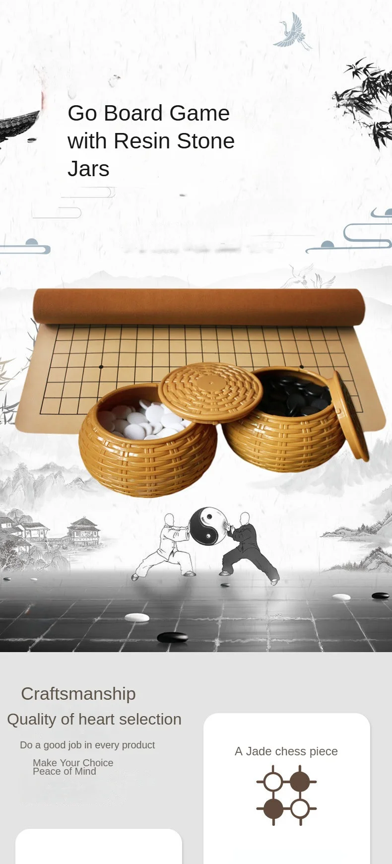 Tablero Weiqi Go de cuero plegable abierto mostrando piezas de resina