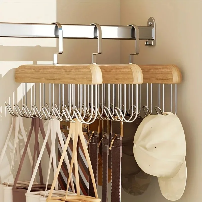 Organizador de perchas con ganchos de madera y estante ahorro espacio - imagen 4
