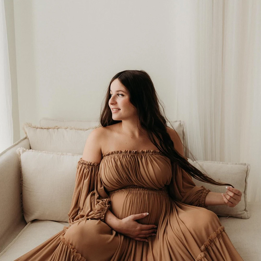 Vestido de maternidad bohemio con encaje y manga larga - imagen 4