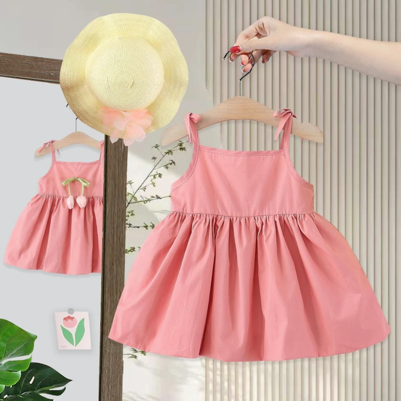 Vestido veraniego en algodón para niñas con falda de tirantes - imagen 2