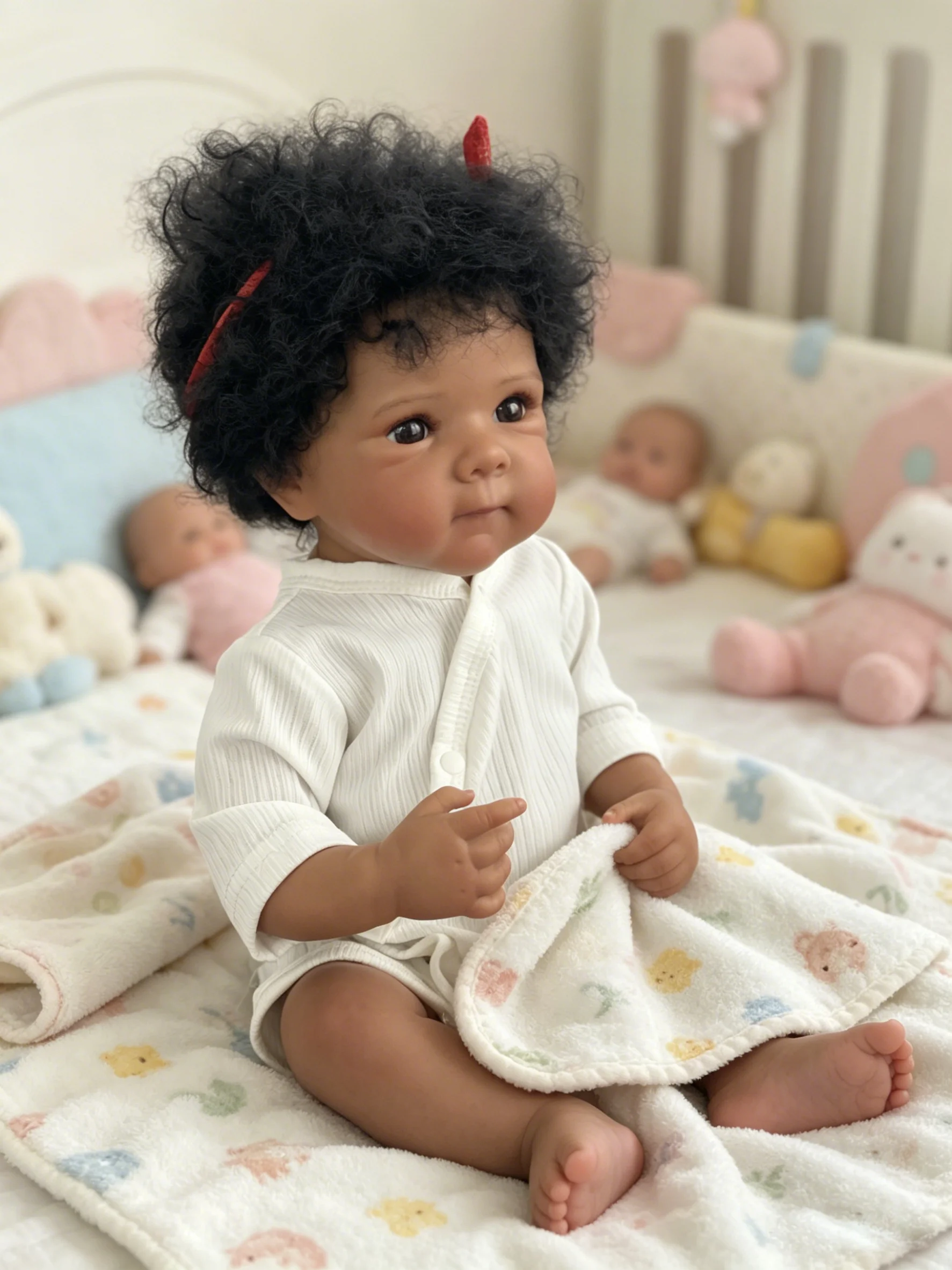 Muñeca reborn Bettie realista de piel oscura, cabello rizado - imagen 5