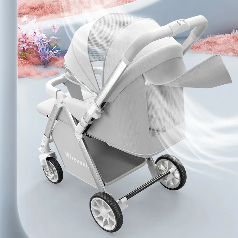 Cochecito de bebé plegable con amortiguación en cuatro ruedas y mosquitera - imagen 2