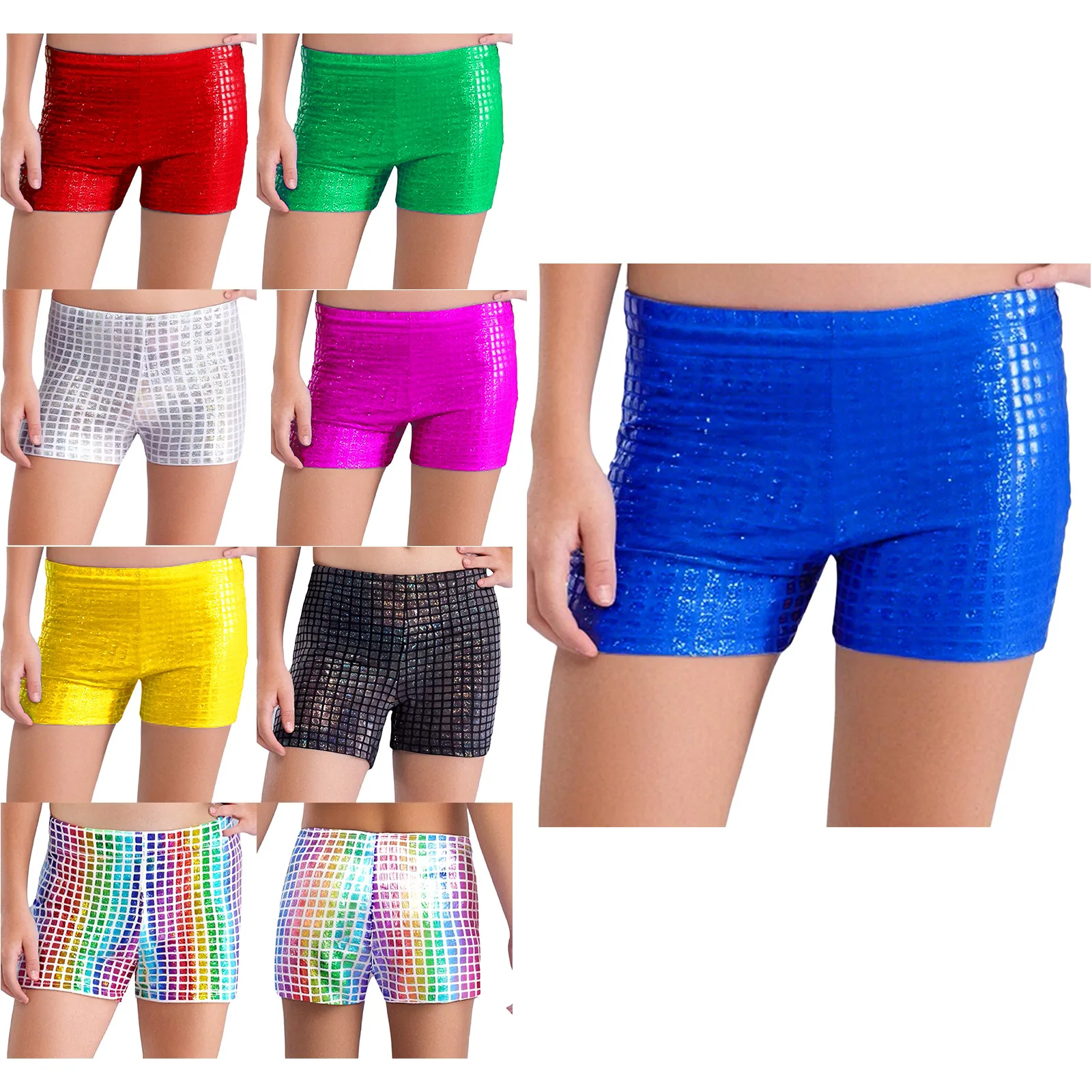 Pantalones cortos metálicos brillantes para niñas de baile - imagen 3