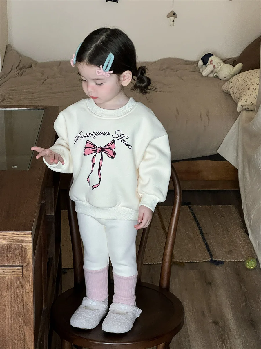 Sudadera acolchada infantil con pajarita para niña, térmica suave - imagen 4
