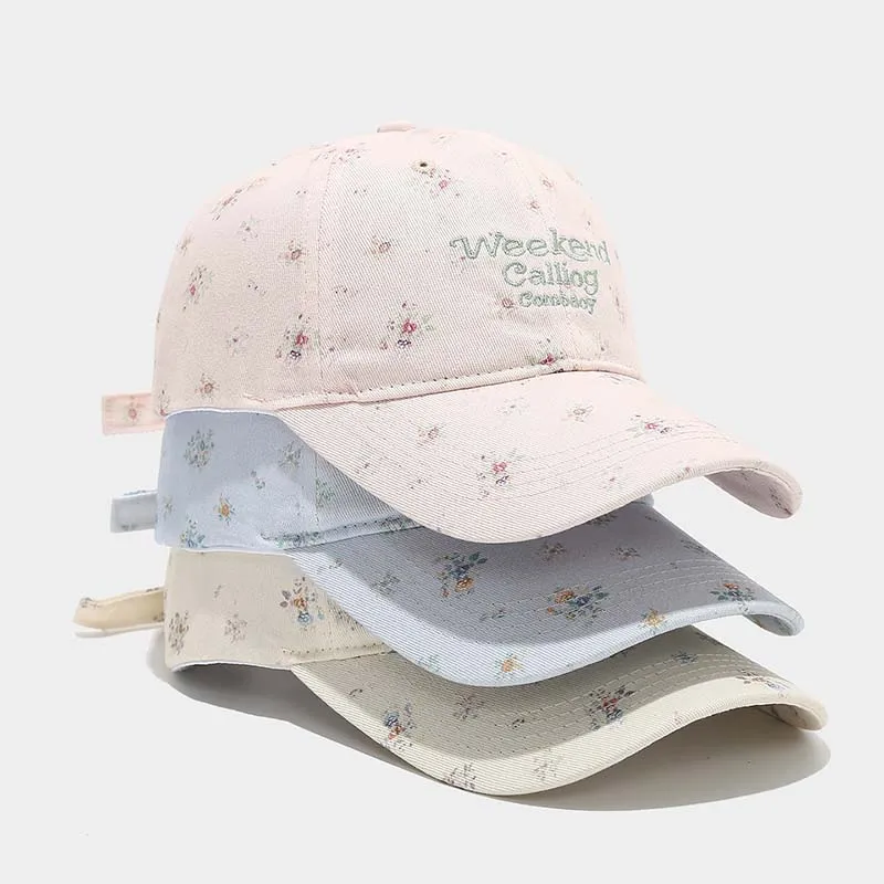 Gorra de béisbol floral bordada en algodón ajustable con visera curva