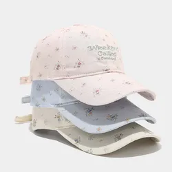 Gorra de béisbol floral bordada en algodón ajustable con visera curva