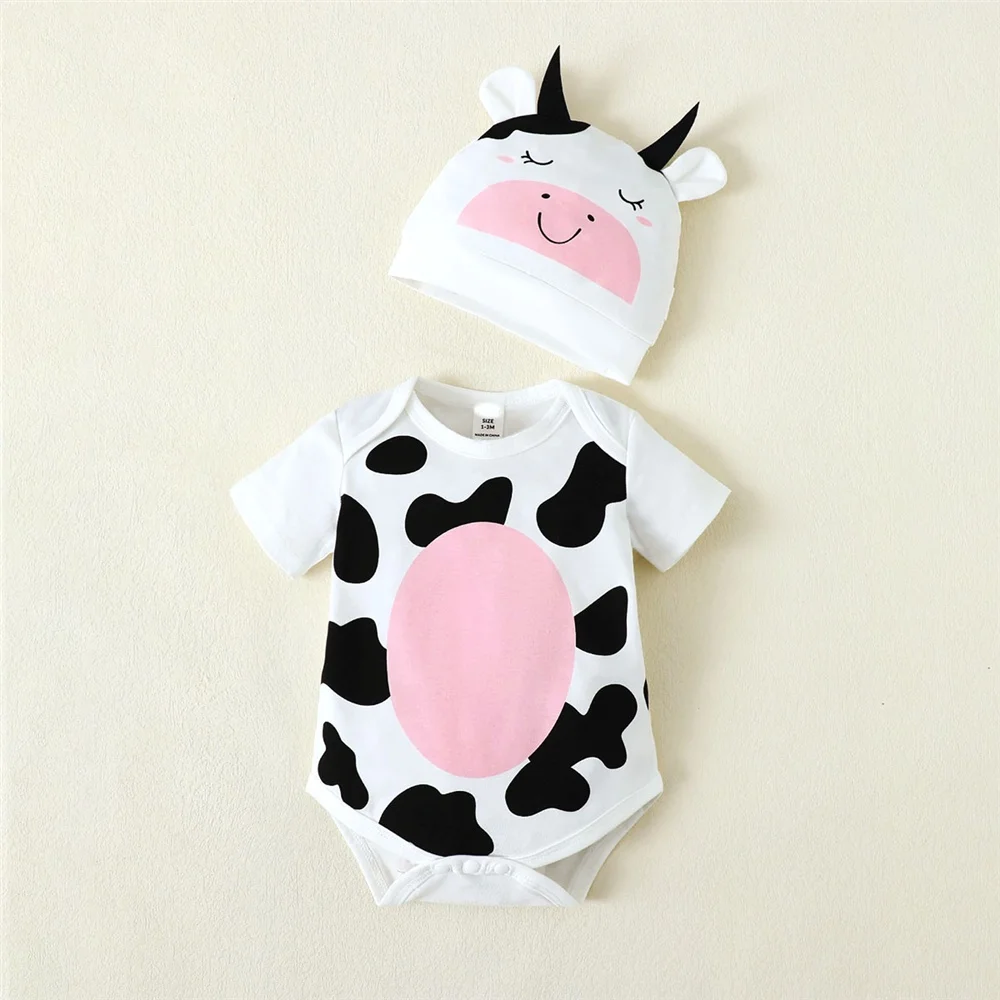 Pelele de bebé con estampado de vaca y sombrero